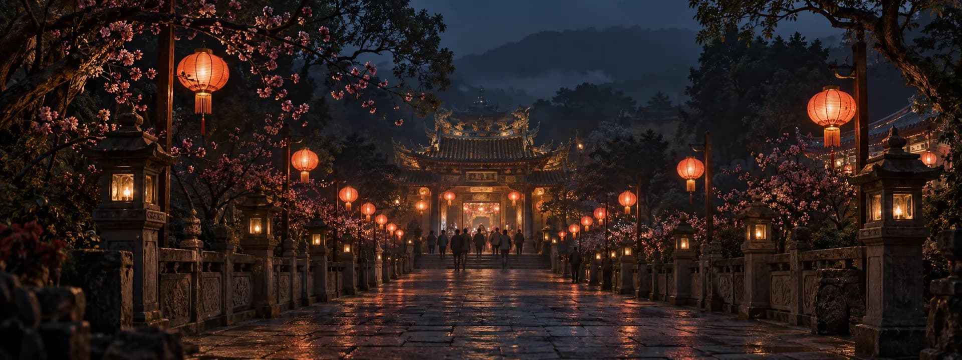 燈籠引領的夜間參拜步道