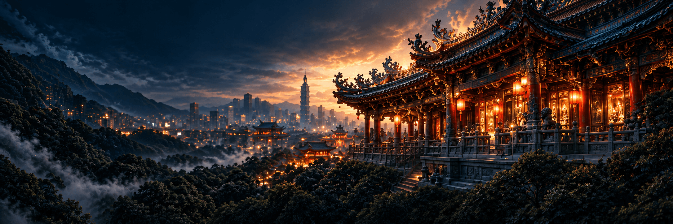 台灣廟宇與城市夜景
