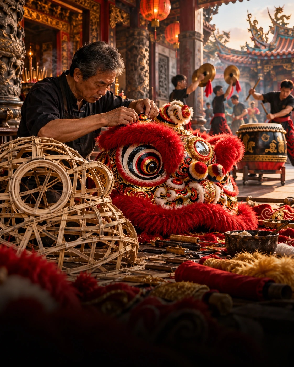 舞龍舞獅:龍獅造型主題插畫